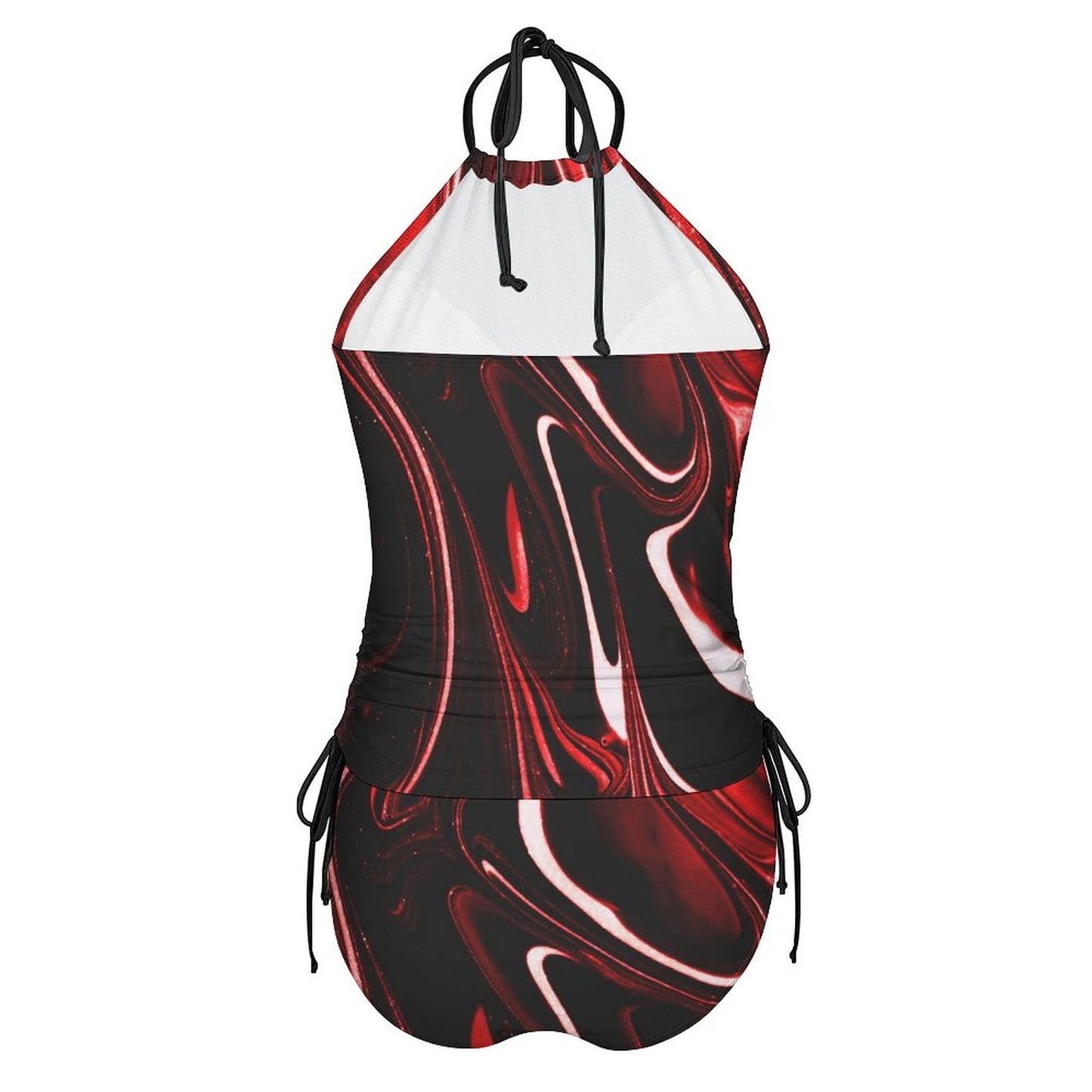 Red, Black and White Swirl Pattern 2-Piece Women's Tankini Set with High Neck Halter Top F145kA01 (All-Over Printing)