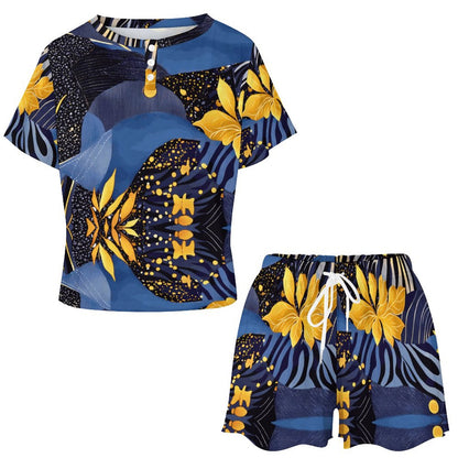 Women's Abstract Cooling Short Sleeve Loungewear Set UTZ (All-Over Printing)