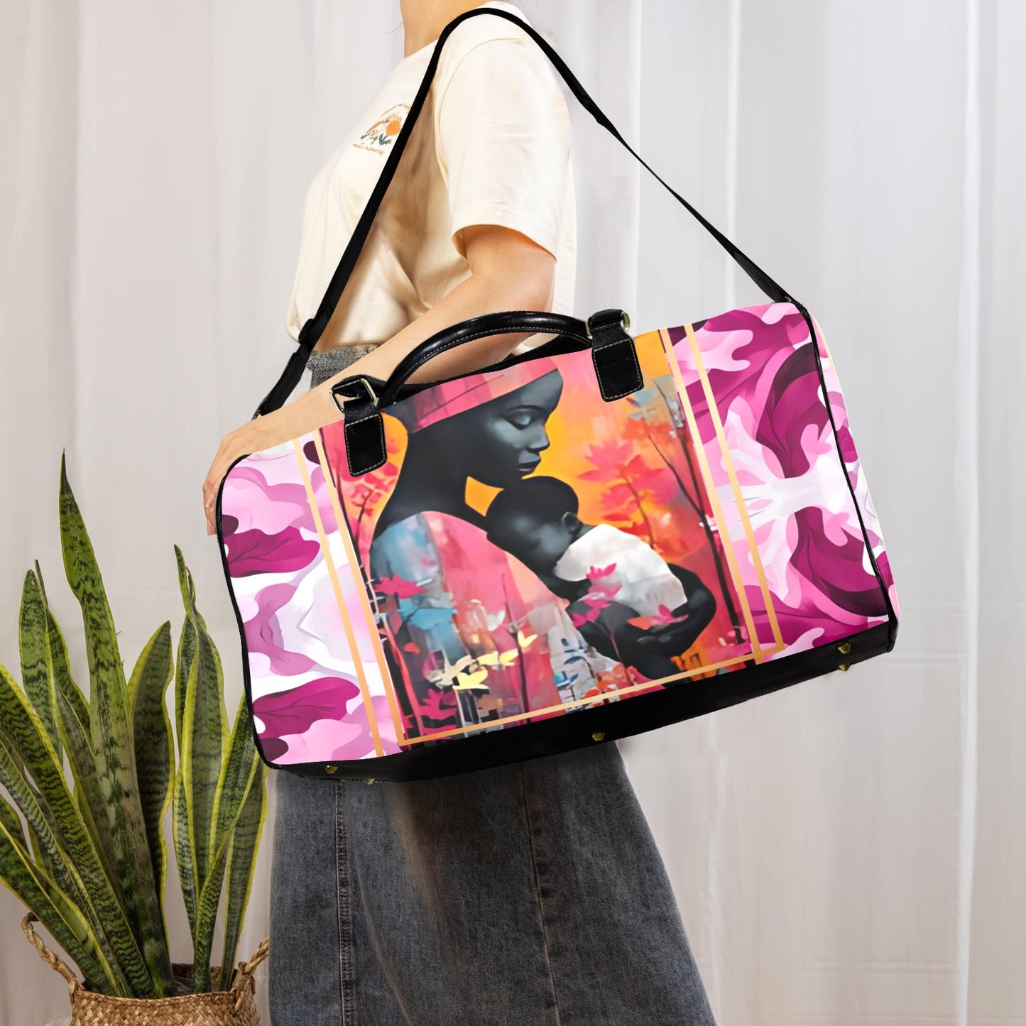 Mother's Day Travel Bag Large Capacity Travel Bag-Large (Black Short Patch) (1737)