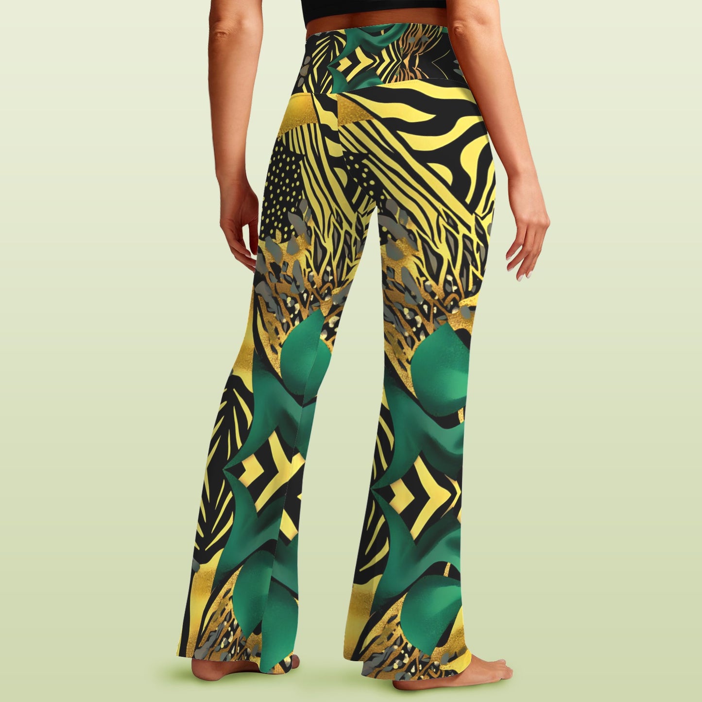 Golden Zebra Pattern High Waist Crossover Tummy Control Flare Leggings High Waist Crossover Tummy Control Flare Leggings