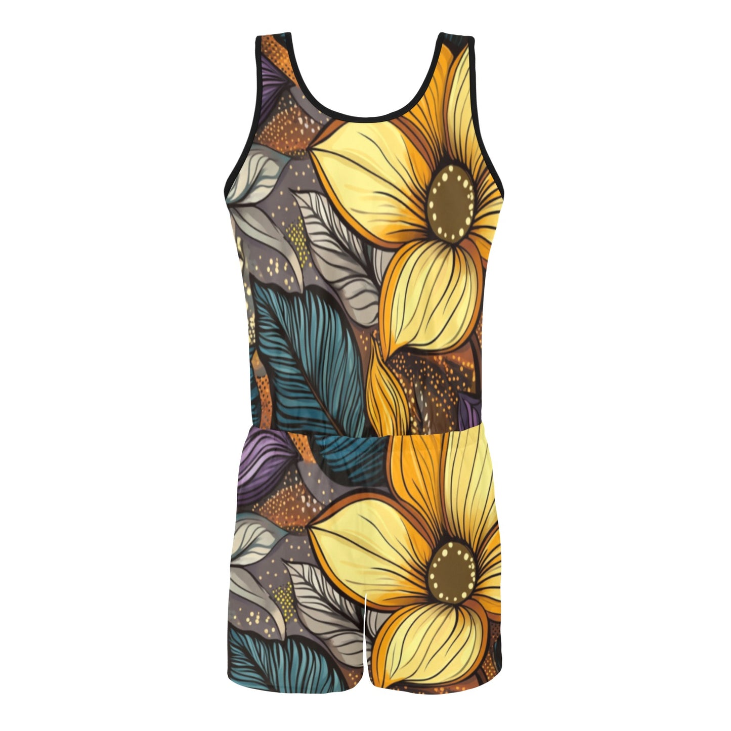 Floral Jumper All Over Print Vest Short Jumpsuit