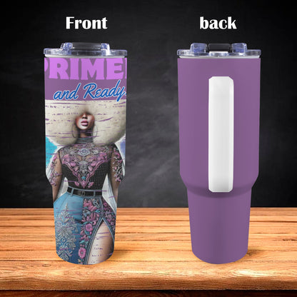 Primed and Ready 40 oz Tumbler With White Handler 40oz Tumbler with White Handle