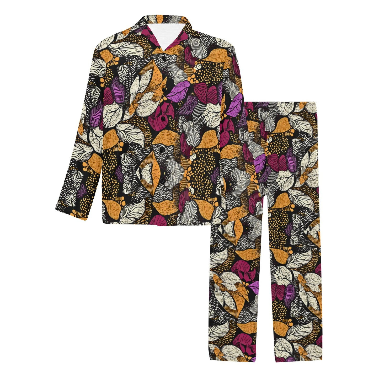 Floral Pattern Men's Pajama Set Men's V-Neck Long Pajama Set
