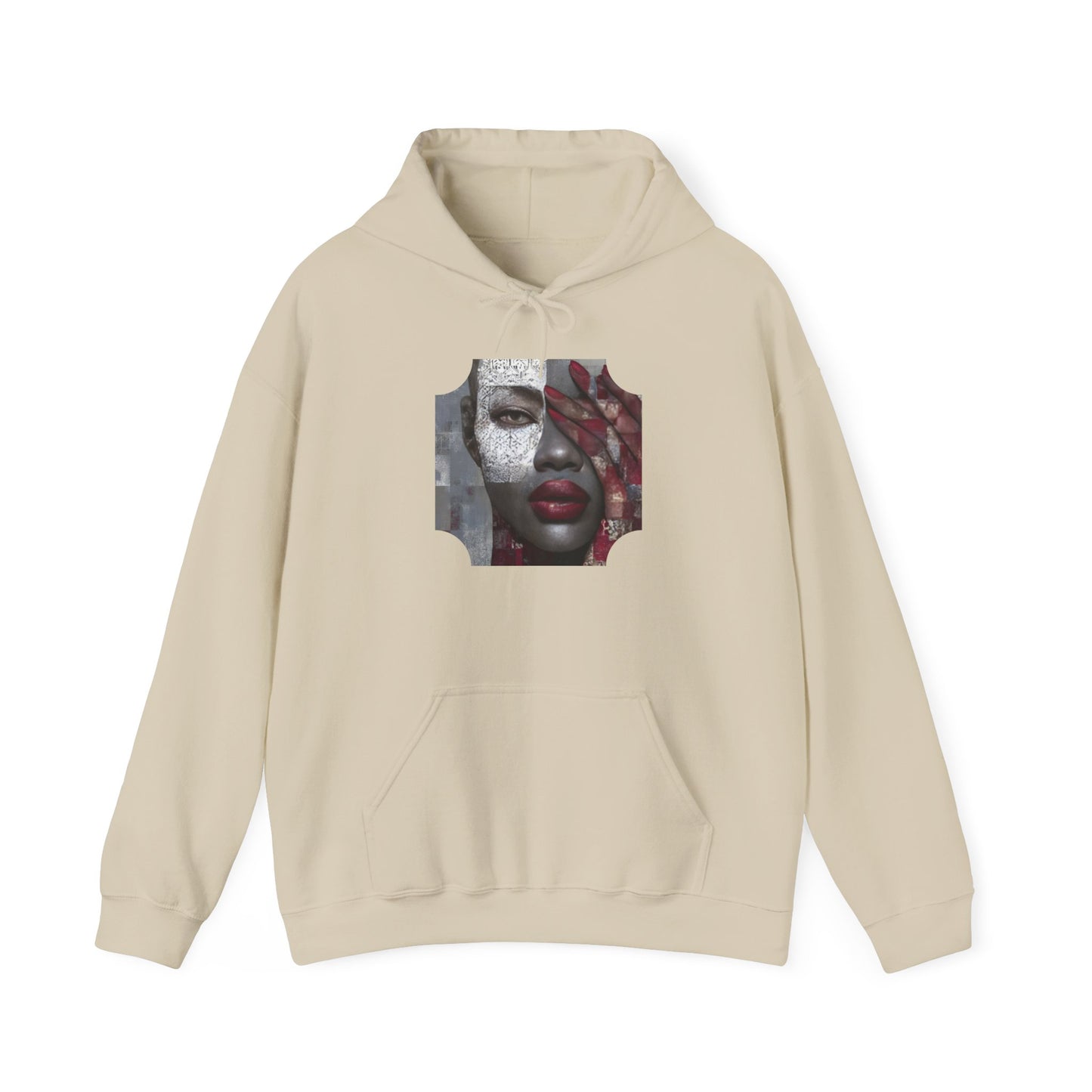 Do You See What I See? Afrocentric Abstract Puzzle Piece Unisex Hoodie Sweatshirt, Woman Print Face Hand Art, Hooded, Black