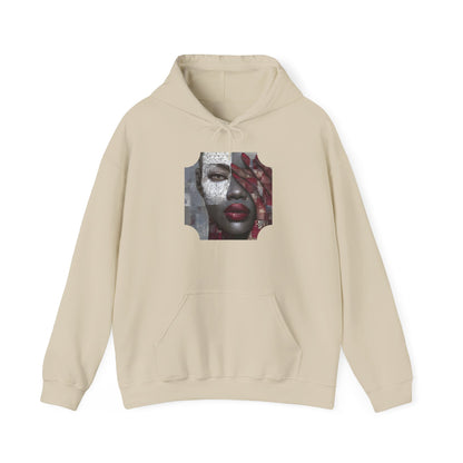 Do You See What I See? Afrocentric Abstract Puzzle Piece Unisex Hoodie Sweatshirt, Woman Print Face Hand Art, Hooded, Black