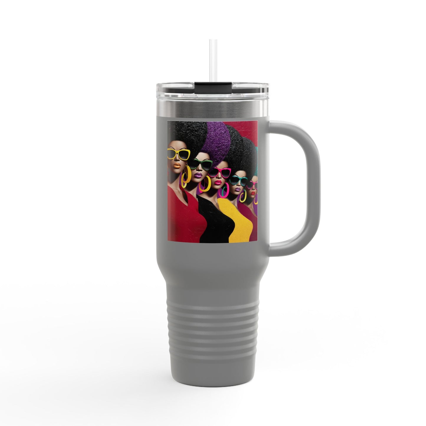 Afrocentric Tumbler Mug, Black Woman Afro Sunglasses Drinkware, Travel Coffee