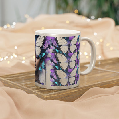 Butterfly Beauty Metallic Mug, African Art Mug, Silver
old Mug, Gift for Her,