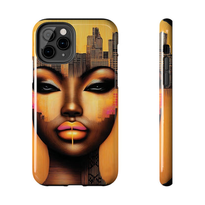 Afrocentric Tough Phone Case, City Girl On The Move Unique Design, Urban Street Style, Protective Cellphone Cover, Trendy Mobile Accessory