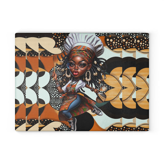 Glass Cutting Board, Afrocentric Kitchen Decor, Ankara Pattern Glass Board, Ethnic Design Cheese Board, Unique Housewarming Gift