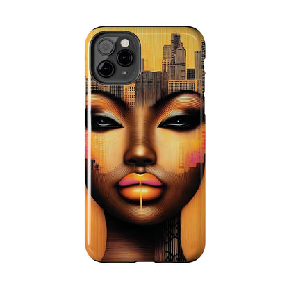 Afrocentric Tough Phone Case, City Girl On The Move Unique Design, Urban Street Style, Protective Cellphone Cover, Trendy Mobile Accessory