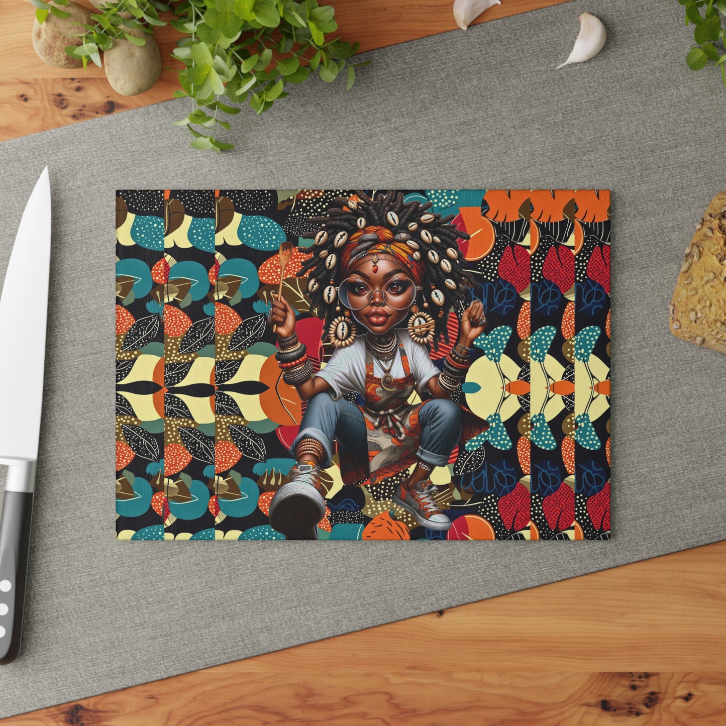 Glass Cutting Board, Afrocentric Kitchen Decor, Ankara Pattern Glass Board, Ethnic Design Cheese Board, Unique Housewarming Gift