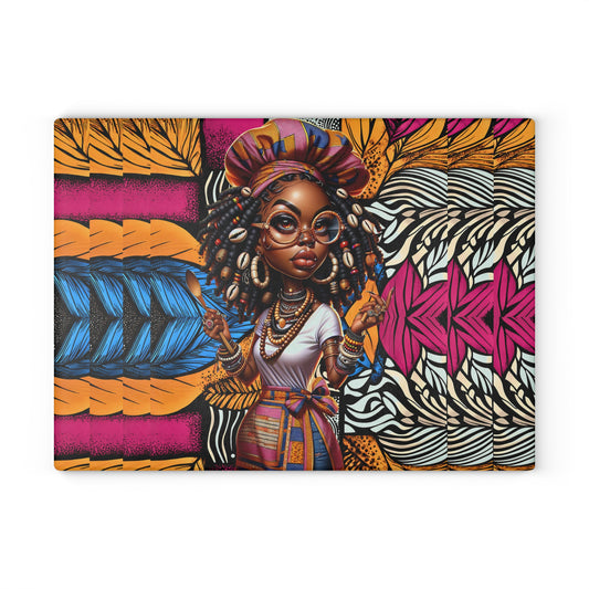 Glass Cutting Board, Afrocentric Kitchen Decor, Ankara Pattern Glass Board, Ethnic Design Cheese Board, Unique Housewarming Gift