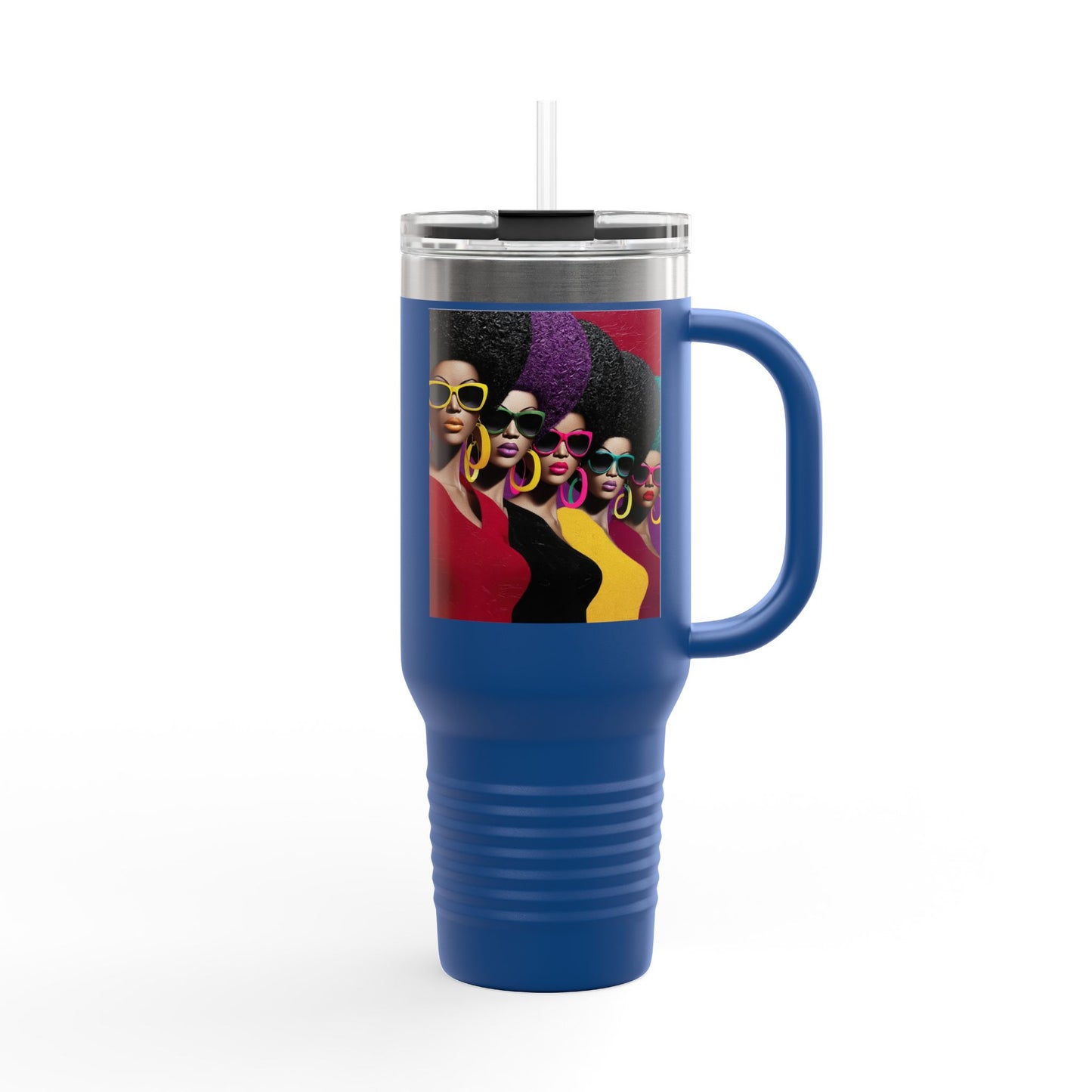 Afrocentric Tumbler Mug, Black Woman Afro Sunglasses Drinkware, Travel Coffee