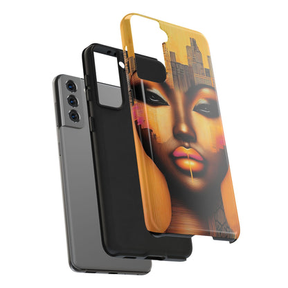 Afrocentric Tough Phone Case, City Girl On The Move Unique Design, Urban Street Style, Protective Cellphone Cover, Trendy Mobile Accessory