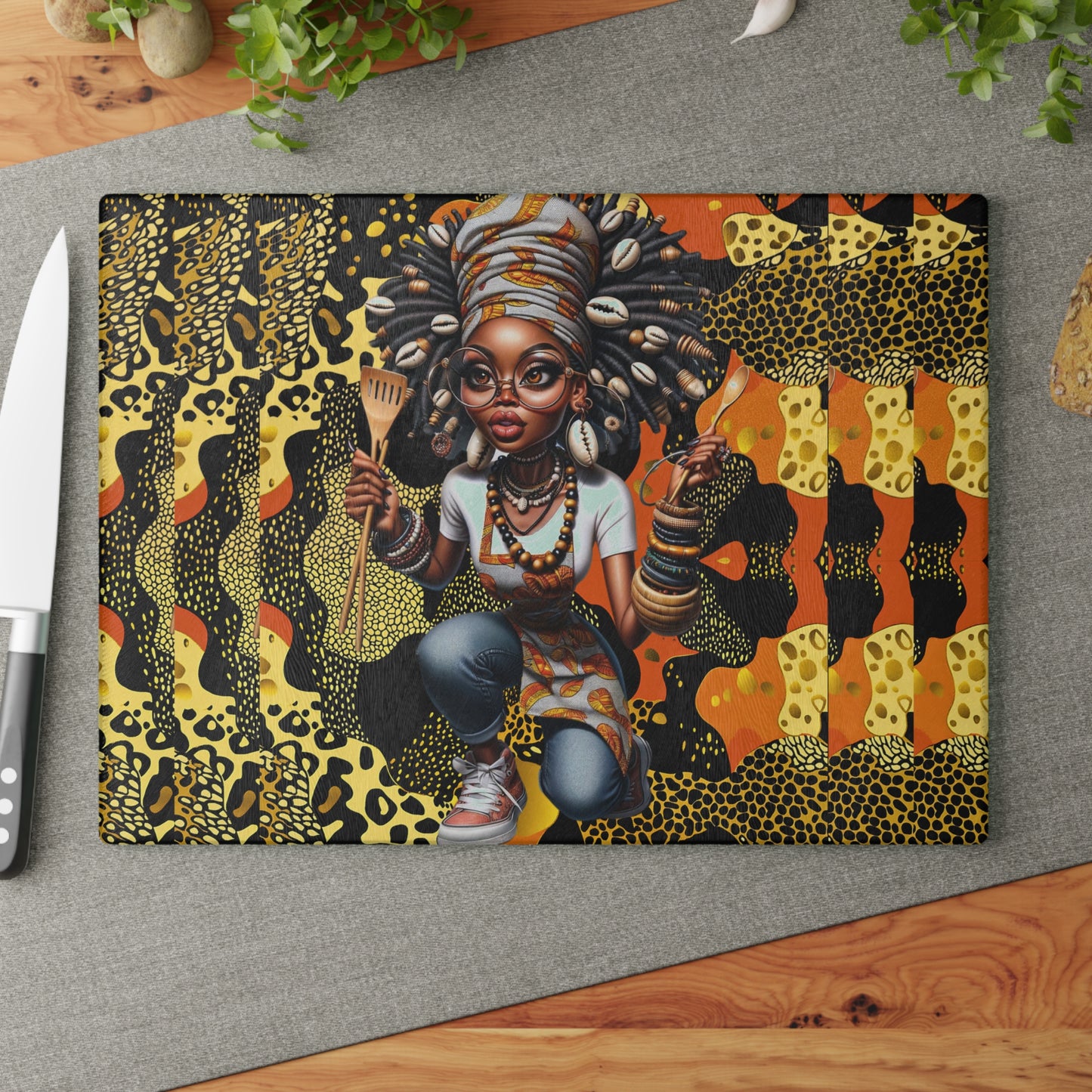 Glass Cutting Board, Afrocentric Kitchen Decor, Ankara Pattern Glass Board, Ethnic Design Cheese Board, Unique Housewarming Gift
