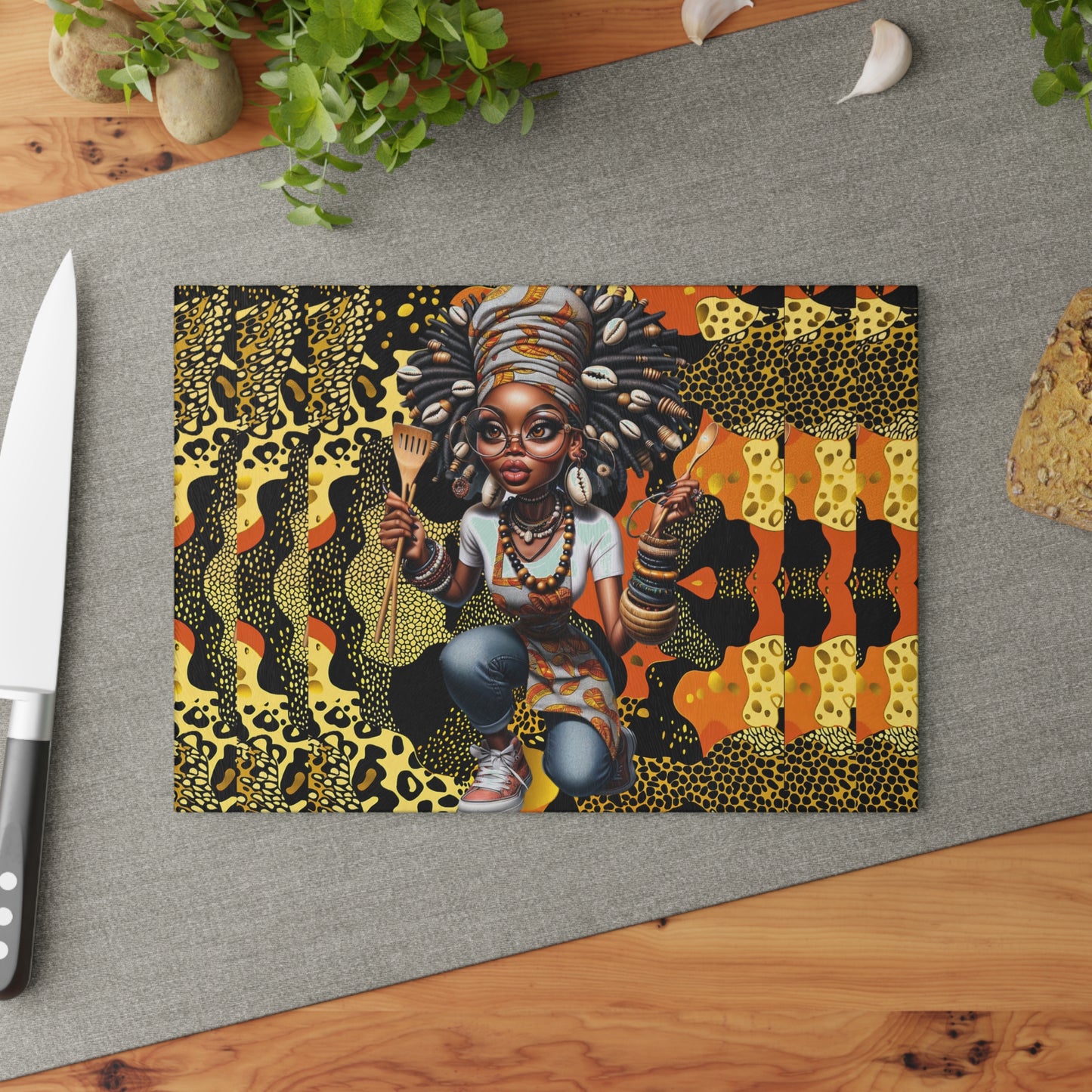 Glass Cutting Board, Afrocentric Kitchen Decor, Ankara Pattern Glass Board, Ethnic Design Cheese Board, Unique Housewarming Gift