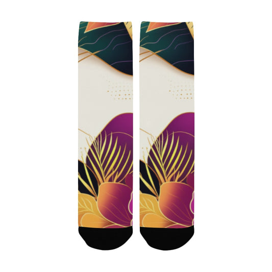 Flowers Abstract Ankara Inspired Golden  Waves Men's Socks Women's Custom Socks