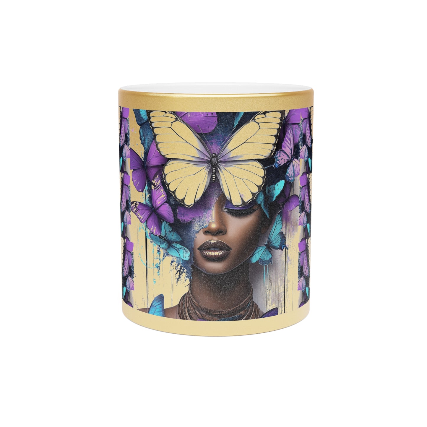Butterfly Beauty Metallic Mug, African Art Mug, Silver
old Mug, Gift for Her,
