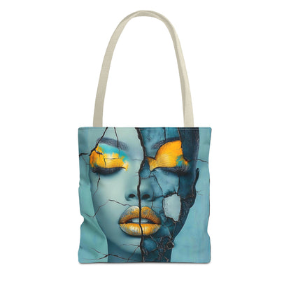 Artistic Cracked Face Tote Bag, Trendy Canvas Bag, Unique Gift for Art Lovers, Fashionable Beach Bag, Stylish Shopping Bag, Cool
