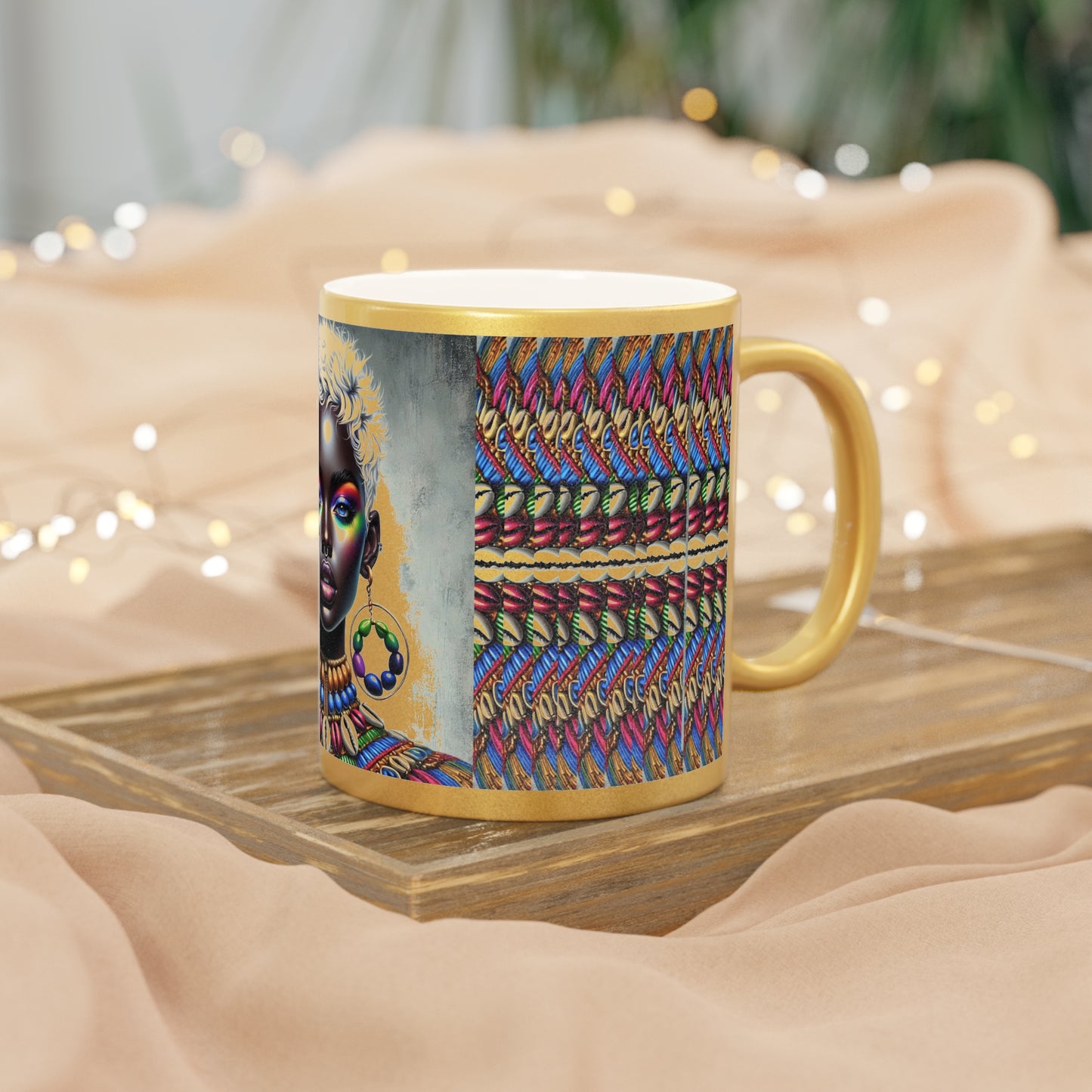 Vibrant African Art Metallic Mug - Silver/Gold