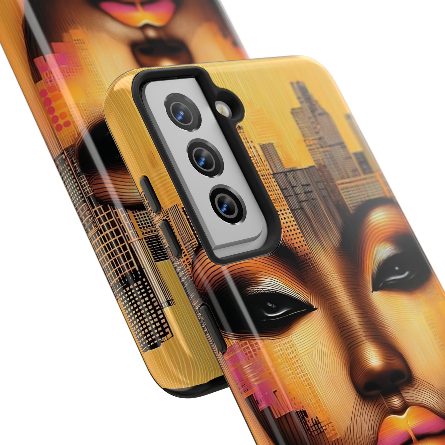 Afrocentric Tough Phone Case, City Girl On The Move Unique Design, Urban Street Style, Protective Cellphone Cover, Trendy Mobile Accessory