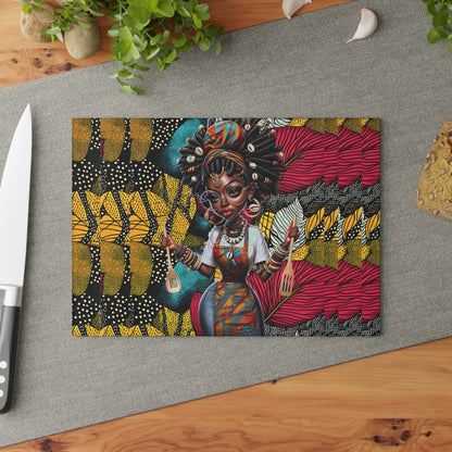 Glass Cutting Board, Afrocentric Kitchen Decor, Ankara Pattern Glass Board, Ethnic Design Cheese Board, Unique Housewarming Gift