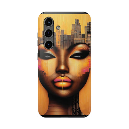 Afrocentric Tough Phone Case, City Girl On The Move Unique Design, Urban Street Style, Protective Cellphone Cover, Trendy Mobile Accessory