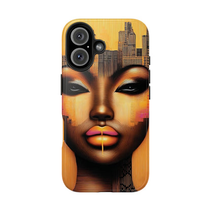 Afrocentric Tough Phone Case, City Girl On The Move Unique Design, Urban Street Style, Protective Cellphone Cover, Trendy Mobile Accessory