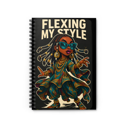 Flexing My Style Spiral Notebook - Ruled Line, Ankara Clothing Diary, Teen Poses African Print Journal, Afrocentric Notepad, Fashionista