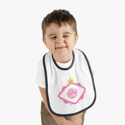 It's A Girl Baby Contrast Trim Jersey Bib #IAG1