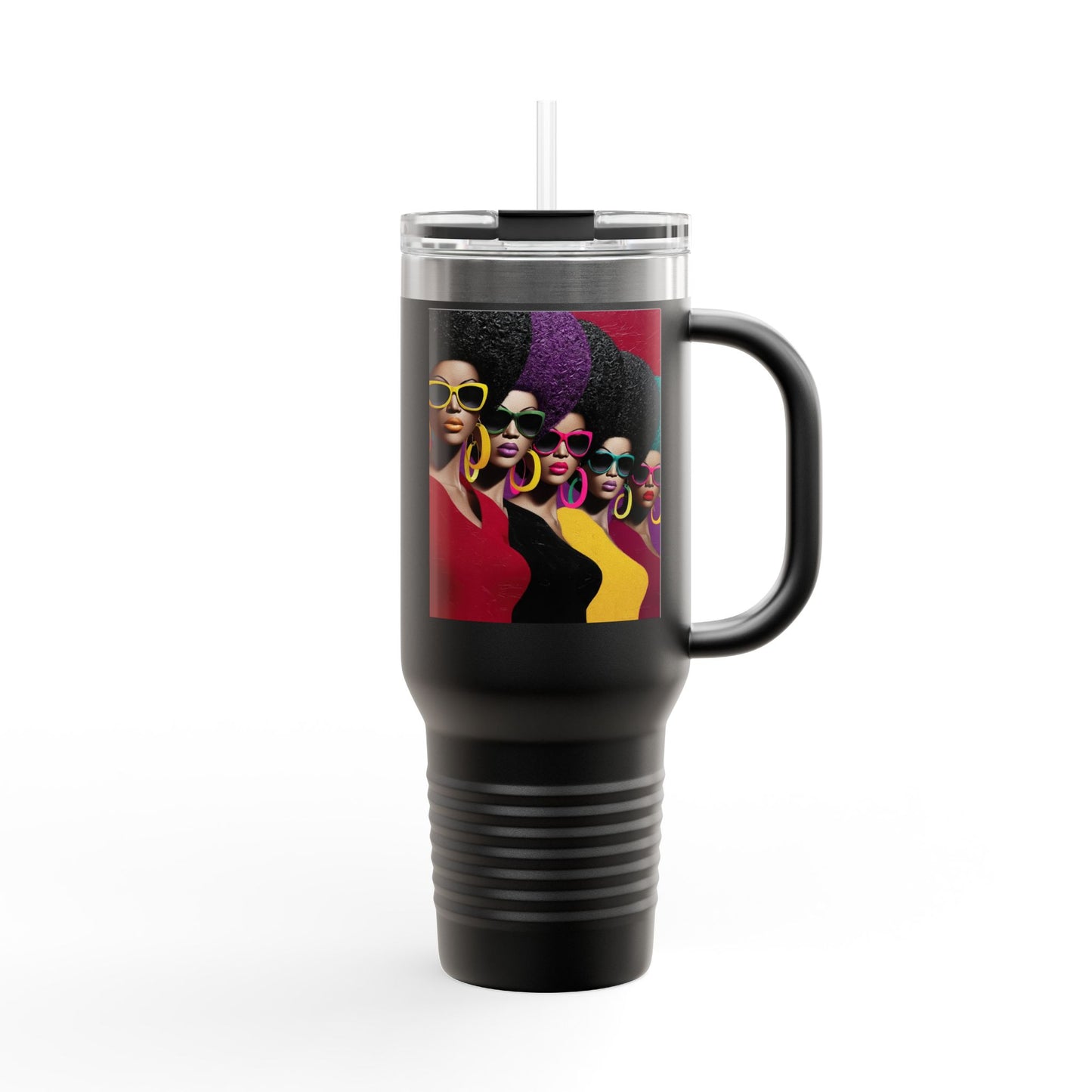 Afrocentric Tumbler Mug, Black Woman Afro Sunglasses Drinkware, Travel Coffee
