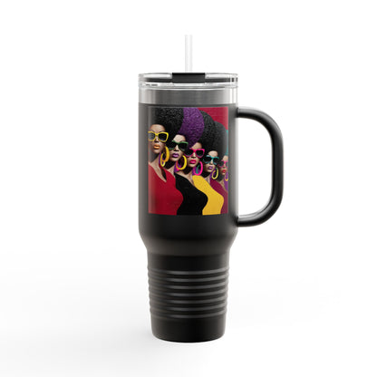 Afrocentric Tumbler Mug, Black Woman Afro Sunglasses Drinkware, Travel Coffee