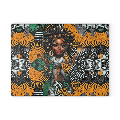 Glass Cutting Board, Afrocentric Kitchen Decor, Ankara Pattern Glass Board, Ethnic Design Cheese Board, Unique Housewarming Gift