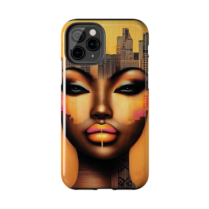 Afrocentric Tough Phone Case, City Girl On The Move Unique Design, Urban Street Style, Protective Cellphone Cover, Trendy Mobile Accessory