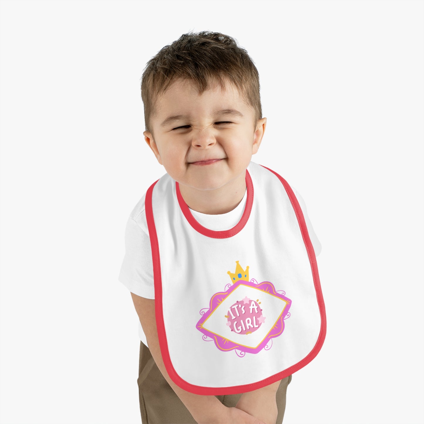 It's A Girl Baby Contrast Trim Jersey Bib #IAG1