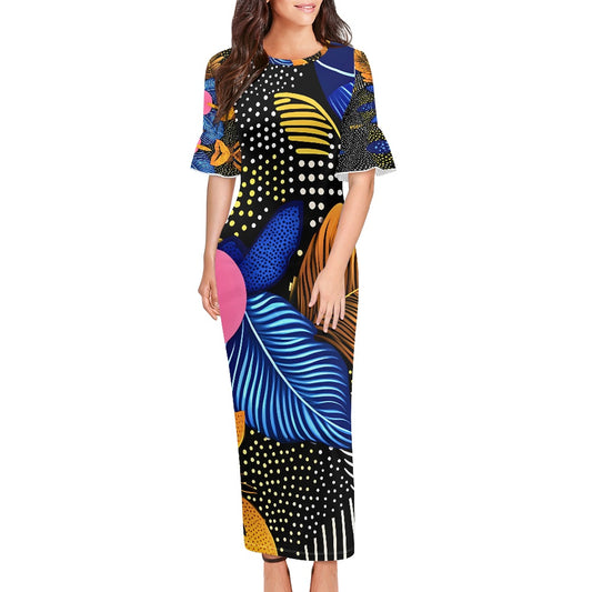 Women's Ruffle Hemmed Sleeves Dress D90