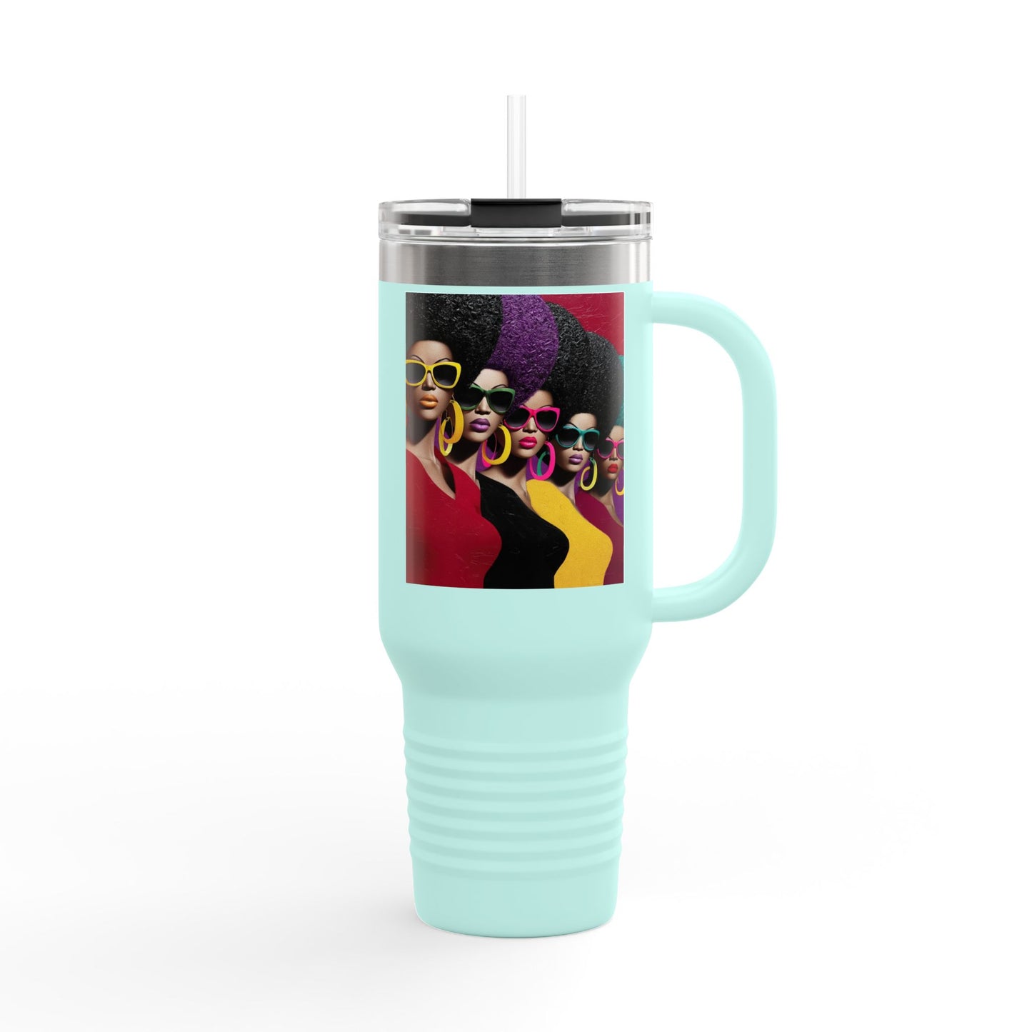 Afrocentric Tumbler Mug, Black Woman Afro Sunglasses Drinkware, Travel Coffee