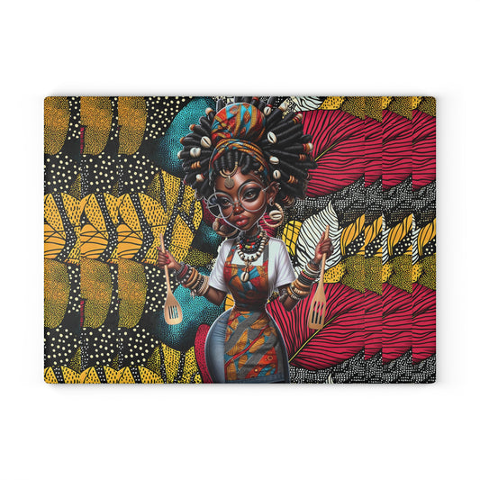 Glass Cutting Board, Afrocentric Kitchen Decor, Ankara Pattern Glass Board, Ethnic Design Cheese Board, Unique Housewarming Gift