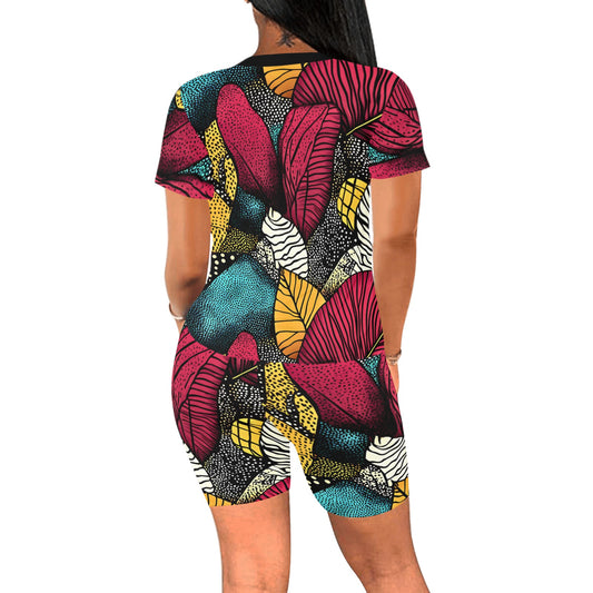 Colorful Floral Illustrated Flowers Yoga Set Women's Short Yoga Set