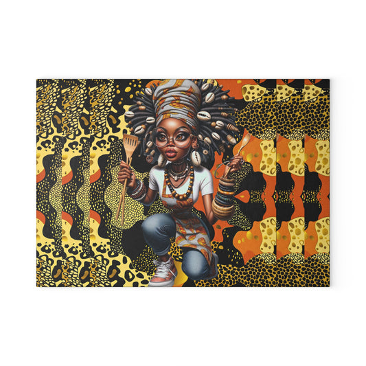 Glass Cutting Board, Afrocentric Kitchen Decor, Ankara Pattern Glass Board, Ethnic Design Cheese Board, Unique Housewarming Gift