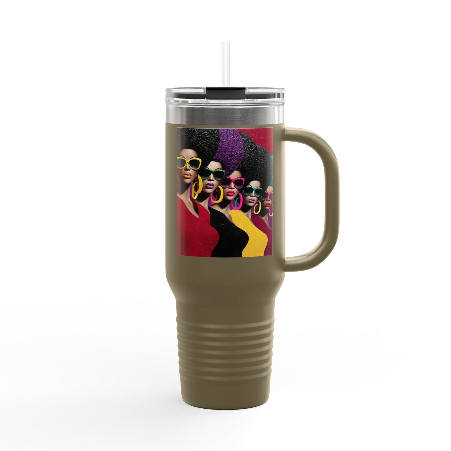 Afrocentric Tumbler Mug, Black Woman Afro Sunglasses Drinkware, Travel Coffee