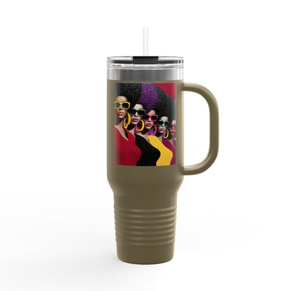 Afrocentric Tumbler Mug, Black Woman Afro Sunglasses Drinkware, Travel Coffee