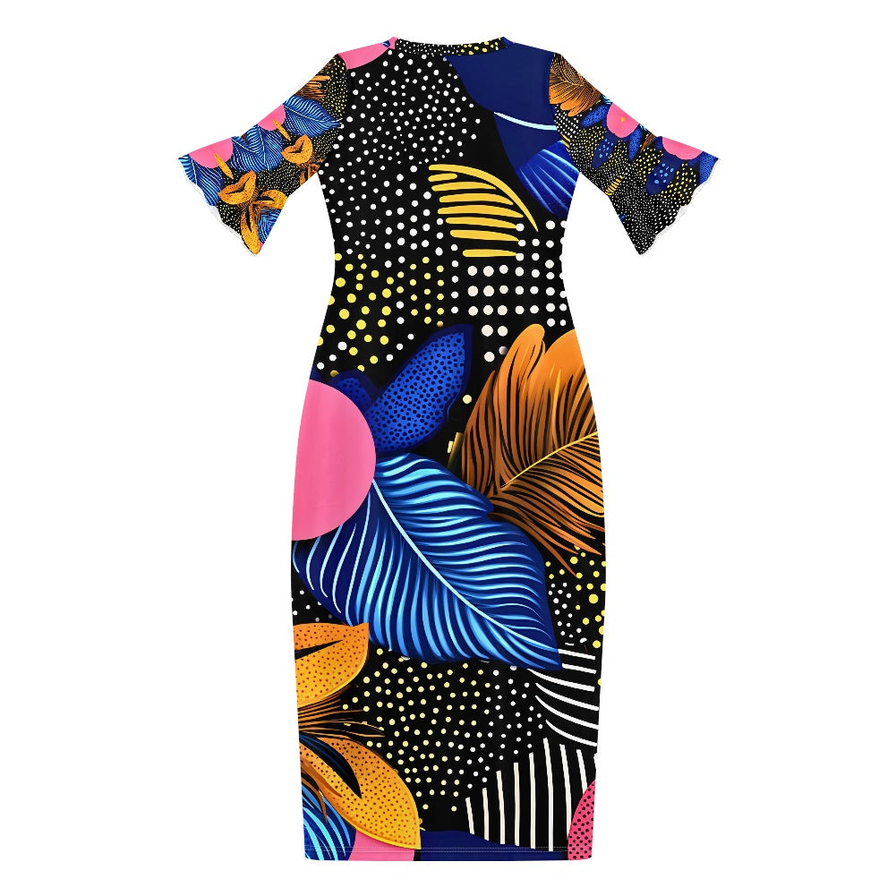 Women's Ruffle Hemmed Sleeves Dress D90