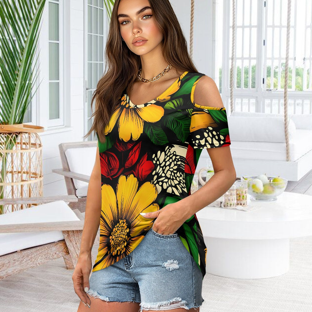 Off-the-shoulder short-sleeved T-shirt
