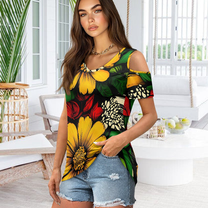 Off-the-shoulder short-sleeved T-shirt
