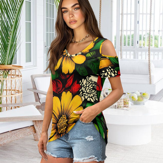 Off-the-shoulder short-sleeved T-shirt