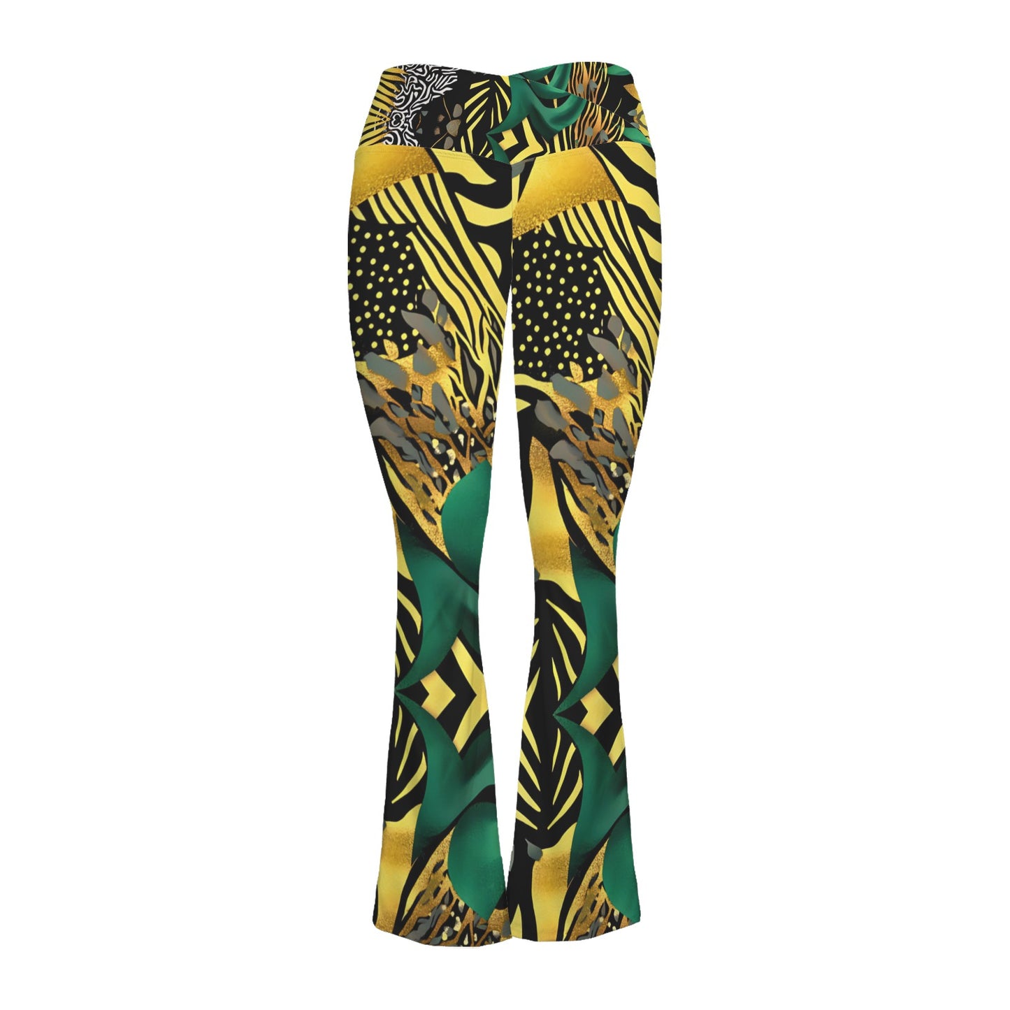 Golden Zebra Pattern High Waist Crossover Tummy Control Flare Leggings High Waist Crossover Tummy Control Flare Leggings