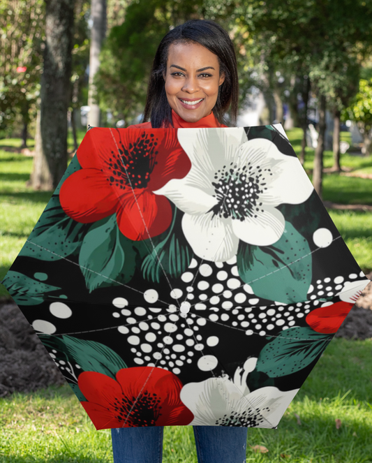 Umbrella, Floral Design, Sun Protector, Beach Accessory, Automatic Foldable