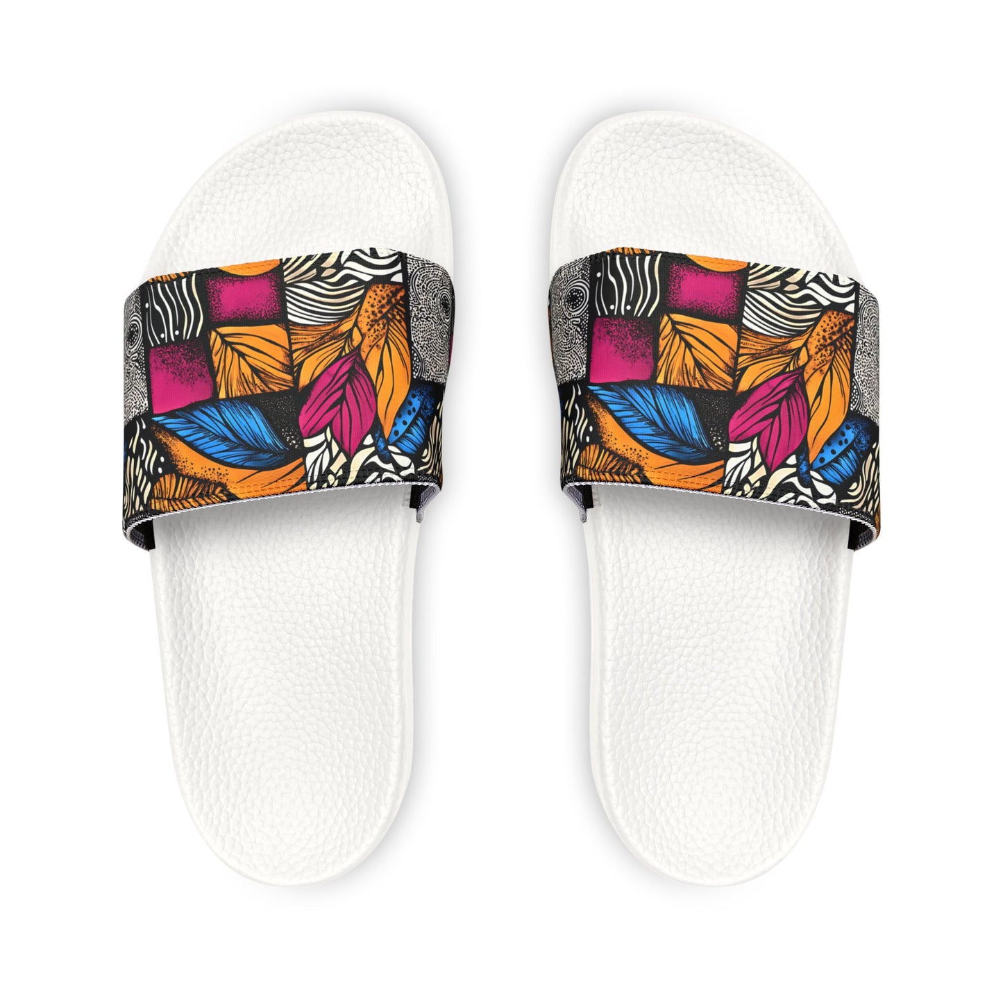 Floral and Feathers Pattern Womens Removable-Strap Beach and Indoor Sandals