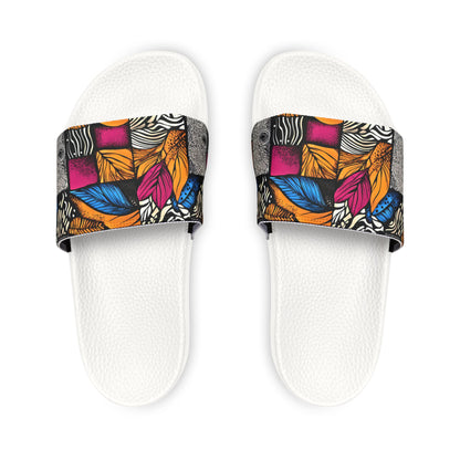 Floral and Feathers Pattern Womens Removable-Strap Beach and Indoor Sandals